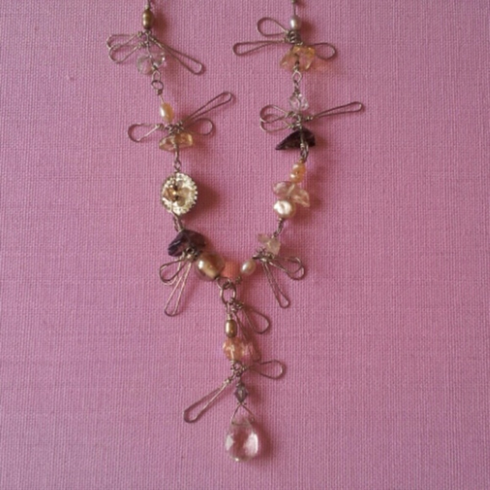 .925 stone and pearl beaded necklace